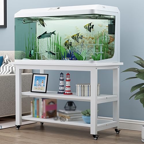 Multi-Tier Rolling Fish Tank Stand - Rustic White Metal Frame, Heavy Duty 3-Tier Shelves for Aquariums & Reptile Storage, Durable Rack for Pet Turtles & Fish Supplies - color: A-style, size: 60x35x74cm/23.6x13.8x29in