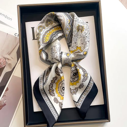 Sumolux Head Hair Scarf for Women Like Satin Silk Scarf Bandana Hair Wrapping Night Large Square Scarves 27.5" - color: Black Cashew Nuts