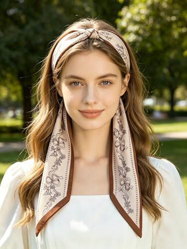 Silky Satin Long Skinny Head Scarf for Women - Neck Hair Scarf, Purse Bag Belt Accessory, Silk Feeling, 57"x5" - color: Rice White 01