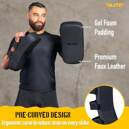 Elite Sports Muay Thai Kickboxing Training Pad for Kickboxing, MMA, Taekwondo, Karate. Ideal for Punches, Knees, and Kicks in Martial Arts Training (ONE PAD ONLY) - color: Solid Black