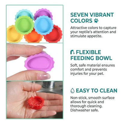 7 Pack Crested Gecko Food Dish and Water Bowl Small Reptile Feeding Cups | Reusable Hermit Crab Food Dish Feeder &corner Foods Dishs Gecko Water Bowl for Bearded Dragon Tank Tortoise Isopods Crab