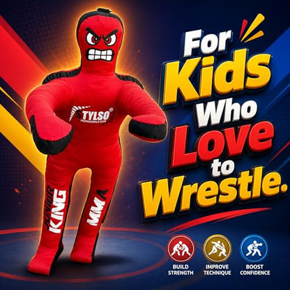 Unfilled Wrestling Dummy for Kids – Youth Grappling Dummy BJJ, MMA, Jiu Jitsu & Judo Training Partner – Durable Martial Arts Practice Buddy - color: Red, size: 4ft / 48"