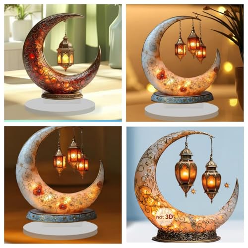 Mosque Moon Lantern, Ramadan Eid Mubarak Ornaments, 2D Crescent and Lantern Acrylic Tabletop Ornament, Ramadan Festival (#2) - color: #2