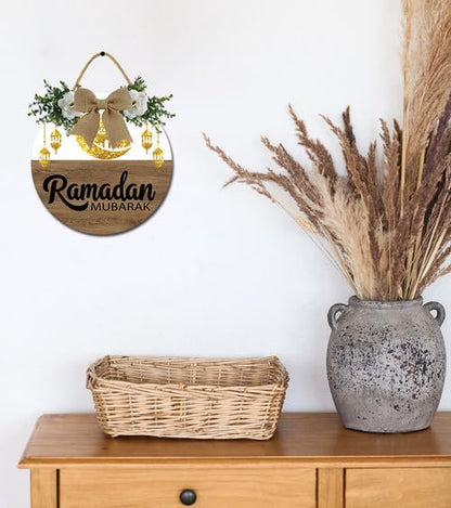 라마단 무바라크 문 사인 달과 별 나무 걸이 표지판 라마단 카림 할로우 장식품 장식 30.5cm(12인치) 원형 나무 화환 벽 행거 이슬람 무슬림 홈 데코용 - color: LW5, size: 12x12inch