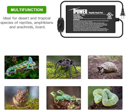 iPower 4 by 7-Inch 4 Watts Reptile Heating Mat with Temperature Controller Under Tank Warmer Terrarium Heat Pad for Reptiles and Amphibians, Black - size: 4" x 7", style: Heat Pad with Adjust Knob