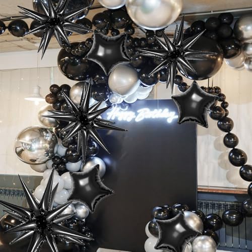 22 Pcs Black Star Balloons,22/18/10 Inch Star Foil Mylar Balloon,Spike Balloon and Four Pointed Balloons for Party Supplies Christmas Birthday Wedding Photo Booth (Black) - color: Black