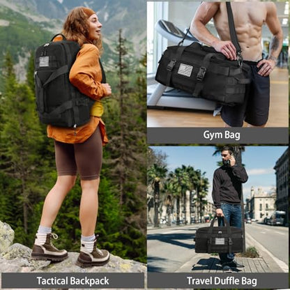 Gym Bags for Men Women, Carry On Luggage 22x14x9 Airline Approved, Tactical Duffle Bag with Shoe Compartment, 3 in 1 Carry on Travel Backpack with Wet Pocket, Weekender Overnight Bag, Black - color: Black, size: Medium