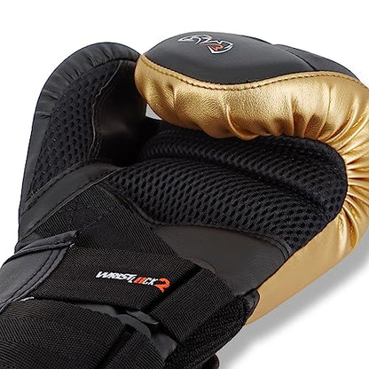 RIVAL Boxing RB10 Intelli-Shock Bag Gloves, Hook and Loop Closure - Ergonomic Fit, 1.25” of Closed Cell Foam for Intense Bag Use - color: Black/Gold, size: Large