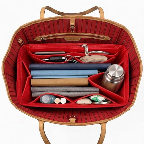 Felt Purse Organizer Insert, Lightweight Multi Pocket Shaper - color: Red, size: M