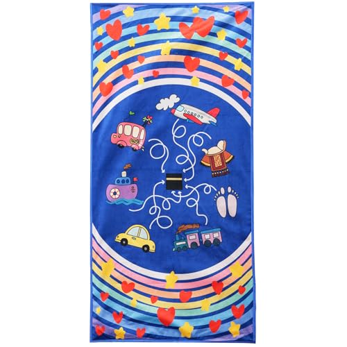 Muslim Prayer Rug for Kids Islamic Children's Prayer Mat Eid Pattern Mats Eid Gifts for Kids 1PC Praying Rug - color: Blue