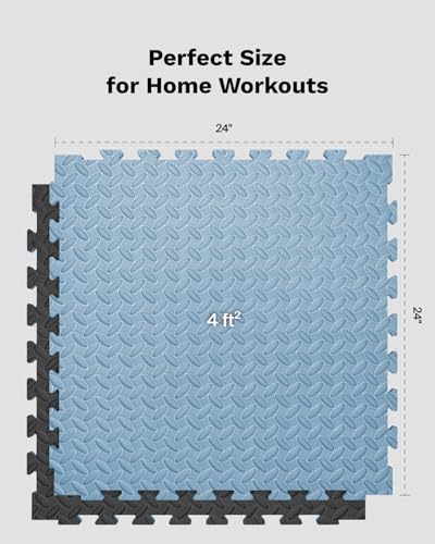 AIRHOP Upgraded 0.79" Extra Thick 48 Sq Ft High-Density Eva Foam Exercise Gym Mats, 12 Pcs Large Interlocking Puzzle Floor Tiles (24"x24") for Home Gym - color: Black/Blue