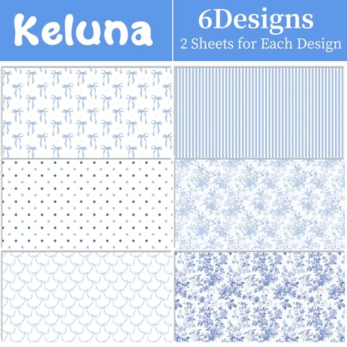 Keluna Blue Bow Gift Wrapping Paper - 12 Pcs Cute Bow Chinoiserie Art Design Gifts Wrap Paper For Valentine'S Day Boy Birthday Bachelorette Party Baby Shower Wedding Holiday - color: blue flower