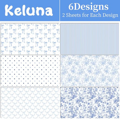 Keluna Blue Bow Gift Wrapping Paper - 12 Pcs Cute Bow Chinoiserie Art Design Gifts Wrap Paper For Valentine'S Day Boy Birthday Bachelorette Party Baby Shower Wedding Holiday - color: blue flower
