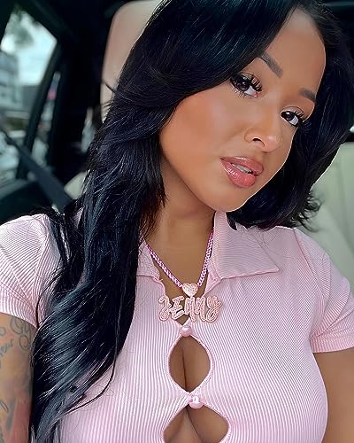 Lulu Mel Iced Out Personalized Cursive Name Necklace For Trendy Women, Custom Handmade Nameplate Pendant With Cuban Link Chain, White Gold Plated Hip Hop CZ Diamond Jewelry Gifts - color: Rose Gold/Heart Hook