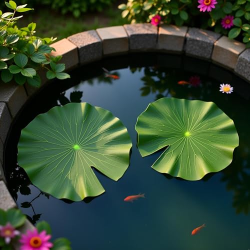 2Pcs 28cm Lily Pads for Ponds, Artificial Floating Lotus Leaves Fake Foliage Plant Garden Pond Pool Decor Artificial Plants and Flowers