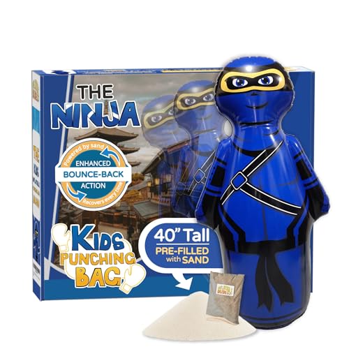 INFLATABLE DUDES Blue Ninja Toy 40” - Kids Punching Bag | Sand-Base | Bop Bag, Pre-filled with Sand, Inflatable Toy, Punching Bag for Kids, Enhanced Bounce-Back Action, Indoor/Outdoor - color: Blue Small Ninja | Pre-filled with Sand