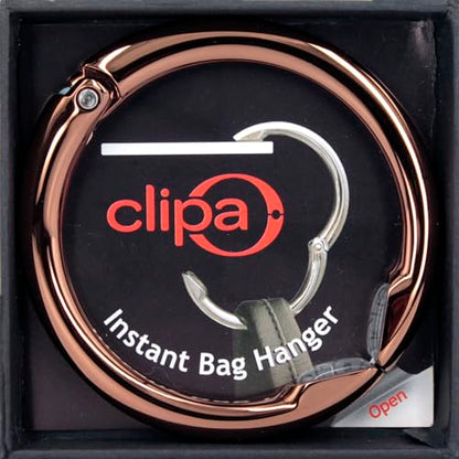 Clipa Bag Hangers The Ring that Opens into a Hook, Closes Automatically | Holds 33 lbs, Needs only 1/2" to Hang a Bag, Easy to Use with One Hand, in 9 available styles, 3 yr Warranty - color: Polished Copper