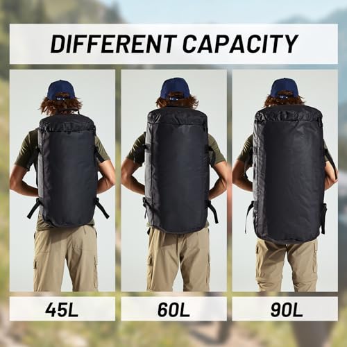 MIER 여행용 캠핑 체육관 스포츠용 대형 더플 백 백팩, 45L/60L/90L | 방수, 컨버터블 더플, 탈착식 백팩 스트랩, 신발 수납 공간, 튼튼한 타폴린, 3가지 사이즈 - color: 블랙., size: 60L