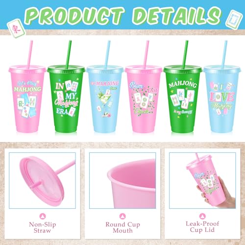 Chuangdi 12 Pcs Mahjong Cups 24 oz for Mahjong-themed Party Supplies | Mahjong Tumblers with Lids and Straws for Game Night, Mahjong Gifts for Women, Mah Jong Birthday Party Decorations - style: Mahjong