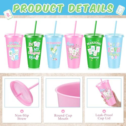 Chuangdi 12 Pcs Mahjong Cups 24 oz for Mahjong-themed Party Supplies | Mahjong Tumblers with Lids and Straws for Game Night, Mahjong Gifts for Women, Mah Jong Birthday Party Decorations - style: Mahjong