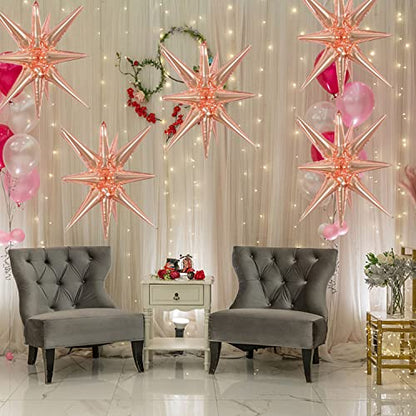 6 Pcs Rose Gold Star Foil Balloons One-Piece 14-Pointed Star Balloon 4D Starburst Cone Mylar Balloon 22inch Christmas Birthday Wedding Wedding Anniversary Party Supplies(Rose Gold) - color: 22 Inches Rose Gold