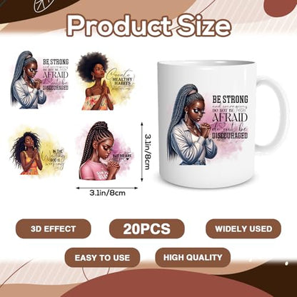 UV DTF Cup Wraps - 20 Sheets Praying Black Women UVDTF Wraps for 16 OZ Glass, Motivational Quotes UV DTF Transfer Stickers, African American Women Rub on Transfer Decals for Water Bottle Mug - style: Praying Black Women