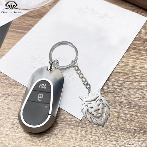 Dreamtimes Lion With King Crown Keychain for Men Stainless Steel Lion Punk Rock Keychain Bag Car Key Pendant Keychain - color: Silver-1