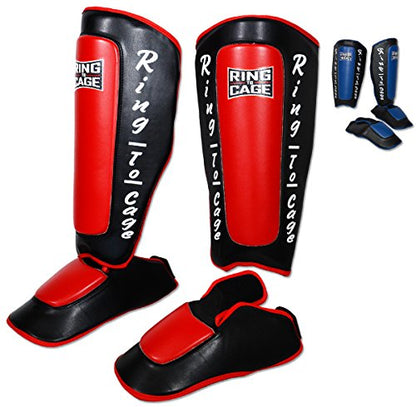 Deluxe Muay Thai Pro-Style Shin Instep for Muay Thai, MMA, Kickboxing, Stand up - color: Red, size: Medium