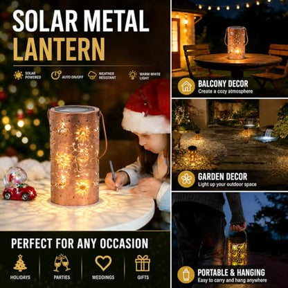 Solar Lantern Outdoor Waterproof with Sun Moon Stars Patterns, Garden Tangled Decor for Yard Patio Lawn Porch Backyard, Ramadan Light Unique Gifts for Women - style: (Bronze-4" Dia) Sun-Moon-Star