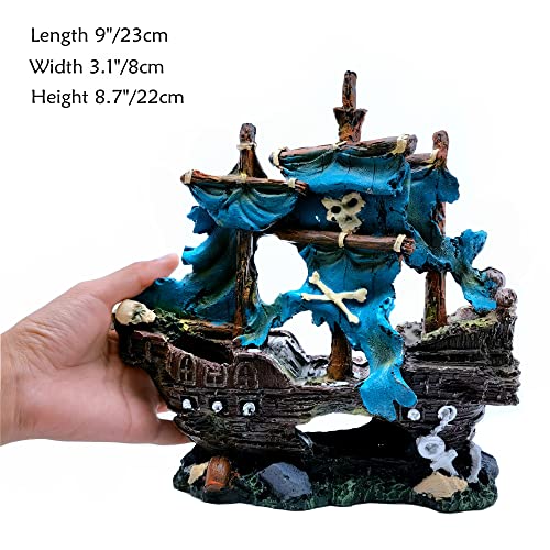 M2cbridge Antique Roman Column Ruins European Castle Aquarium Decorations Fish Tank Hideout Rocks (Blue Pirate Shipwreck) - color: Blue Pirate Shipwreck