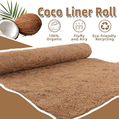 Coco Liner Roll - 16x160 inch Natural Coconut Fiber for Planters, Versatile Flower Baskets, Garden Decoration, Animal Pet Pads - Reptile-Friendly, Ideal for Window Boxes and Nesting Boxes - size: 16in X 160in