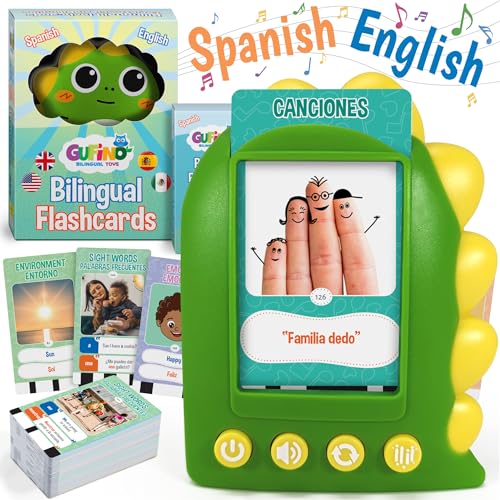 Gufino Spanish Flash Cards - Bilingual Talking Flashcards for Kids Learning - style: Green