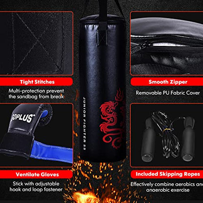 Goplus Punching Bag Set with Gloves, 22LBS/ 40LBS Filled Kick Boxing Bag, Rucksack, Jump Rope, Firm Hook, Heavy Bag for Adults MMA Training, Muay Thai, Krav MAGA, Taekwondo, Karate - style: 40 LBS