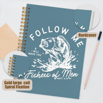 WUCHJ Lake Blue Retro Fish Christian Notebook, Matthew 4:19 Bible Verse Journal, Religious Scripture Spiral Notebook Journal for Note Taking, Christian Faith Based Gifts for Women Men, 5.5x8.3 Inch - color: lake blue fish follow me