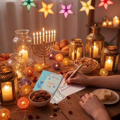 Engrowtic 50 Sets Happy Hanukkah Money Cards with Envelopes Hanukkah Chanukah Gift Card Money Holder Xmas Cards Bulk with Envelopes & Stickers for Friends Family Holidays - style: Hanukkah