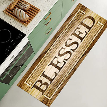 JUST BREATHE Rustic Wood Runner Rug Blessed Signs for Christian Pray Christmas Decor Area Rugs Farmhouse Brown Living Room Non Slip Kitchen Mat Bath Carpet Runner for Hallway Laundry 60"x24"