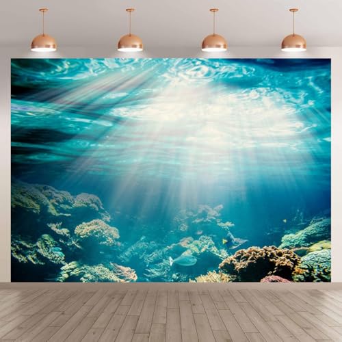 Under the Sea Photography Backdrop 10x8ft Vinyl Aquarium Underwater Sunlight Background Fishes Corals Background for Party Baby Children Photo Shoot Birthday Backdrop Video Studio Props
