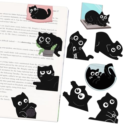 Black Cat Bookmarks, Tumwisk 10PCS Magnetic Bookmarks, Cute Bookmark Magnet Page Markers Bookmark Clips, Cat Gifts for Women, Book Marks for Reading, Book Accessories for Reading Lovers - color: Black Cat