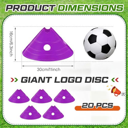 Jumbo Disc Cones Jumbo Soccer Cones with Mesh Bag Giant Large Agility for Soccer Training Adult Sports - color: Purple