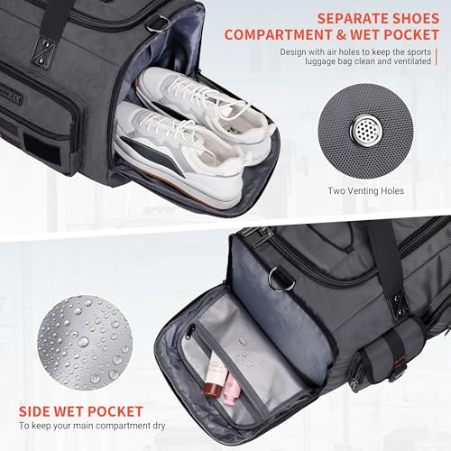 WITZMAN Travel Duffel Bags for Men Large Carry On Weekender Overnight Bag 3 in 1 Backpack with Shoe Compartment （B693 Silvery Grey) - color: Silvery Grey