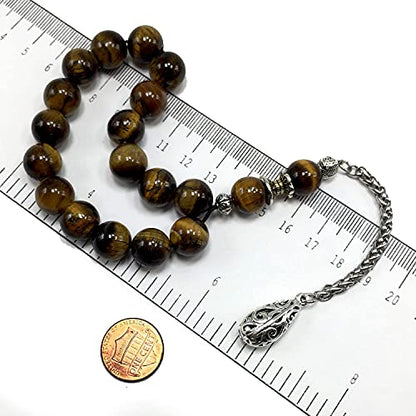 Design -Relaxing Stress Relief Big Beads Prayer Beads, Worry Beads, EFE Tesbih, Maskot Tesbih, Tasbih, Rosary (Relaxing Beads -12mm-17 Tiger Eye Natural Stone Beads)) - color: Relaxing Beads -12mm-17 Tiger Eye Natural Stone Beads)