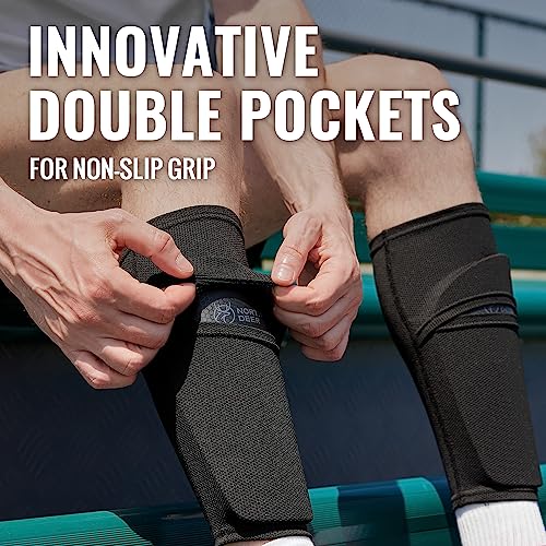 Northdeer Soccer Shin Guards Sleeves with Optimized Insert Pocket(1Pair) - color: black, size: L (5'3"-5'11")