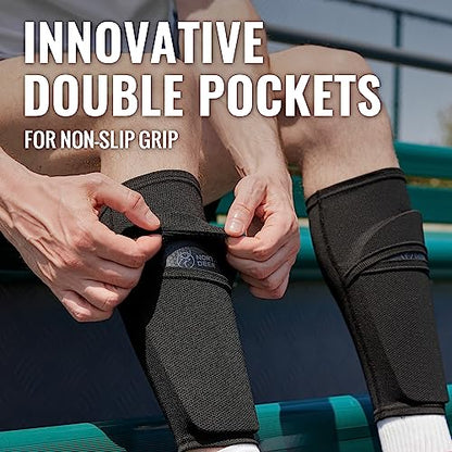 Northdeer Soccer Shin Guards Sleeves with Optimized Insert Pocket(1Pair) - color: black, size: L (5'3"-5'11")