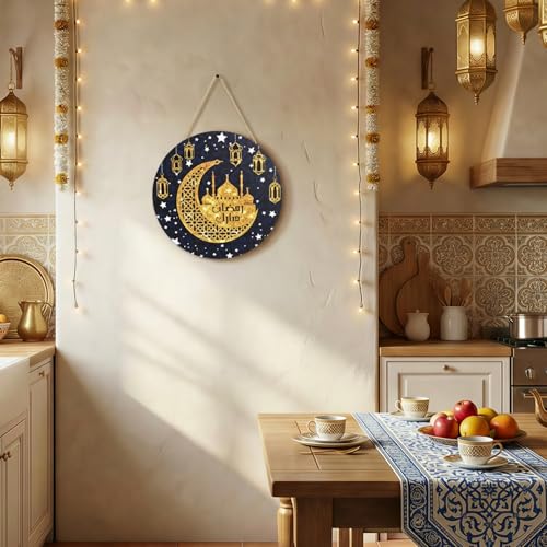 Smile Ramadan Eid Mubarak Wooden Block Sign Decorations, Ramadan Islamic Tiered Tray Muslim Party Tabletop Home Decor - style: Ramadan