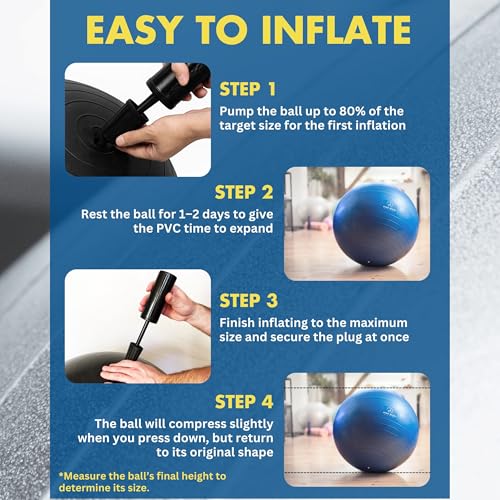 ProBody Pilates Yoga Ball - Gym Grade Exercise Ball | Sizes 45/55/65/75/85 cm, 880 lb Load, CA 10P Cert, PT & Prenatal Use, Recommended by OBs, Pump - color: Blue, size: M: 19-22 inches/48-55 cm
