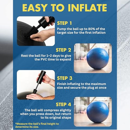 ProBody Pilates Yoga Ball - Gym Grade Exercise Ball | Sizes 45/55/65/75/85 cm, 880 lb Load, CA 10P Cert, PT & Prenatal Use, Recommended by OBs, Pump - color: Blue, size: M: 19-22 inches/48-55 cm