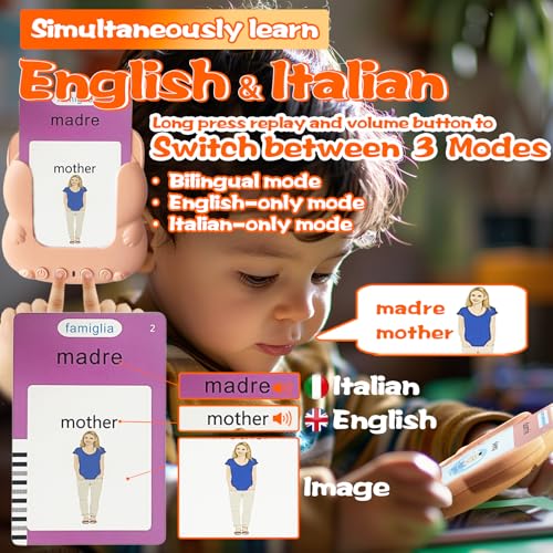 Bilingual Talking Flash Cards for Kids - Test Mode, Italian - color: Italian Orange