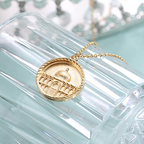Qitian Mosque Muslim Necklace Islamic Jewelry Gifts for Women Muslim Pendant Gold Ayatul Kursi Necklace Islam Eid Ramadan Gifts for Women Men