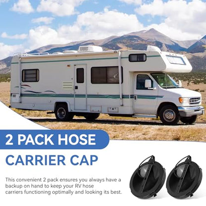 A040338BK Hose Carrier Cap/Strap for Valterra RV Sewer Hose Carrier | Replacement Storage Tube Holder Cover, End Caps with Strap Secure for Camper Waste Water Tank Vent Holder Black, 2 PCS