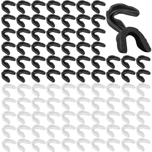 Kathfly 100 Pack Sports Mouth Guard Bulk Athletic Mouthguard Silicone Gum Mouthpiece Teeth Protection for Football Boxing Basketball Hockey Karate Lacrosse Wrestling(White,Black) - color: White,black